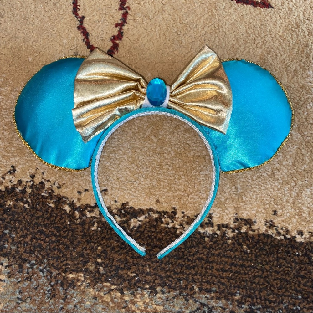 Disney Minnie Mouse Teal Blue Green Princess Jasmine Gold Accent Ears